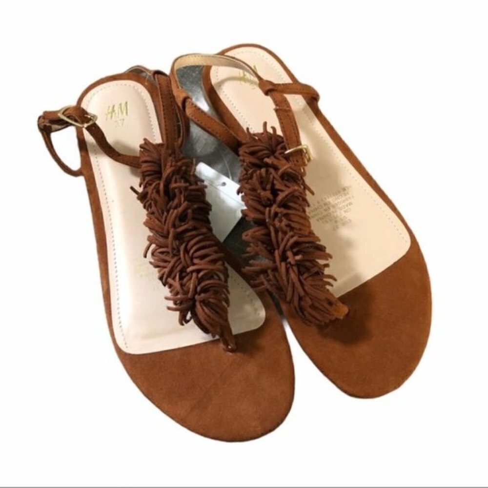 H&M Brown‎ Top Fringe Sandals 37 NWT